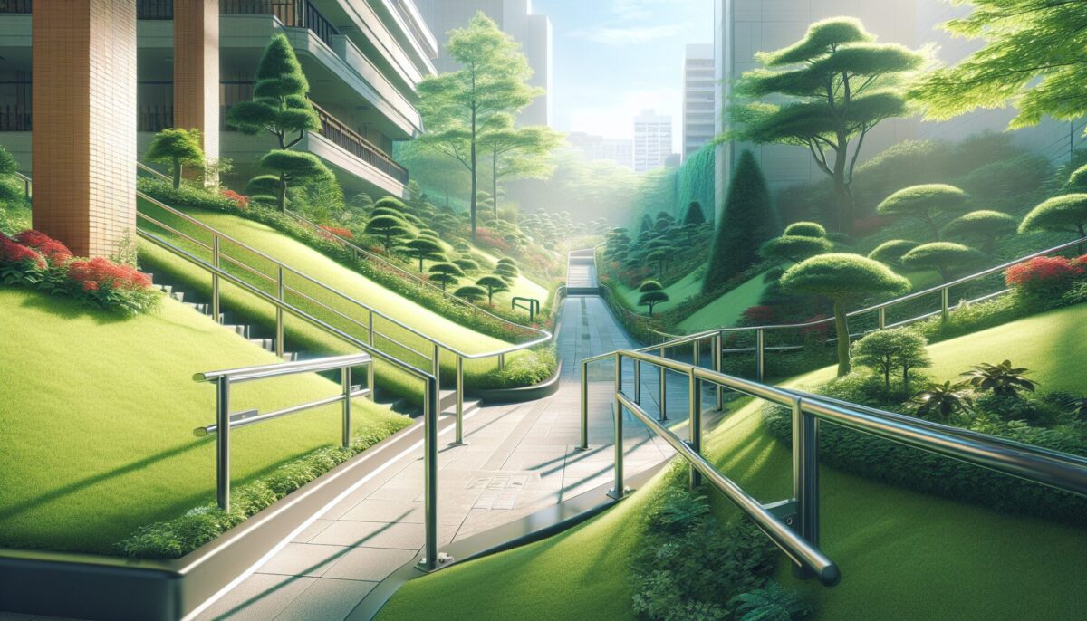 SCENE:バリアフリー化された庭のスロープと手すり