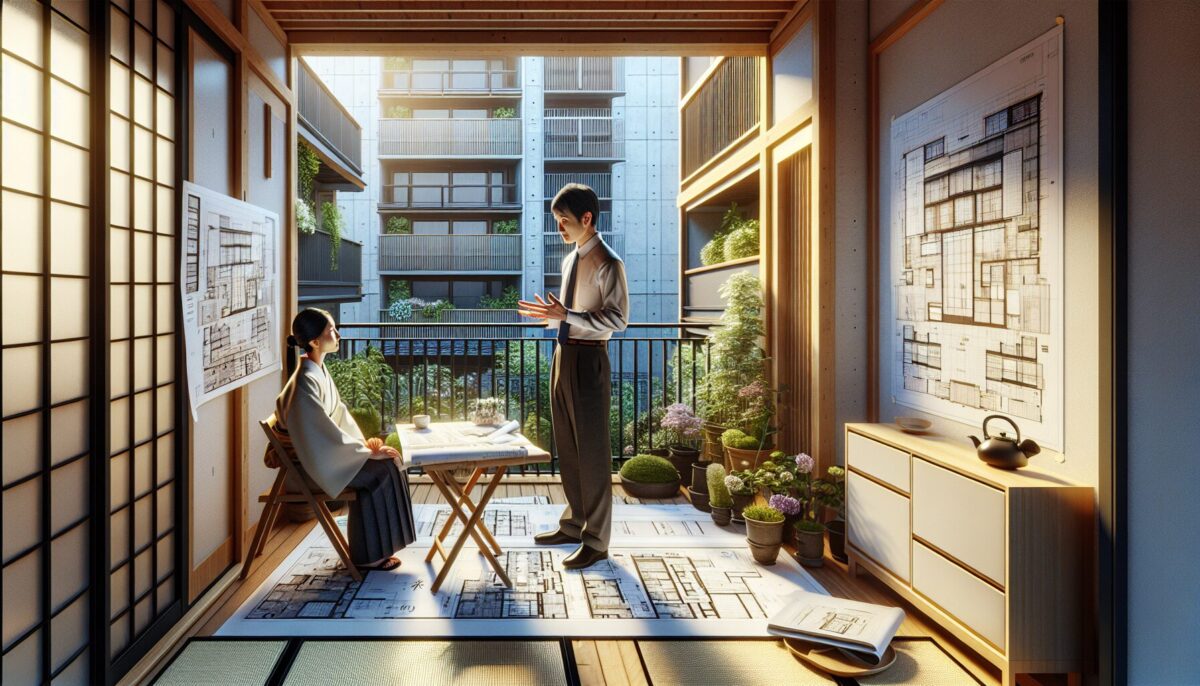 SCENE:工務店の担当者とベランダ菜園のプランを相談する様子