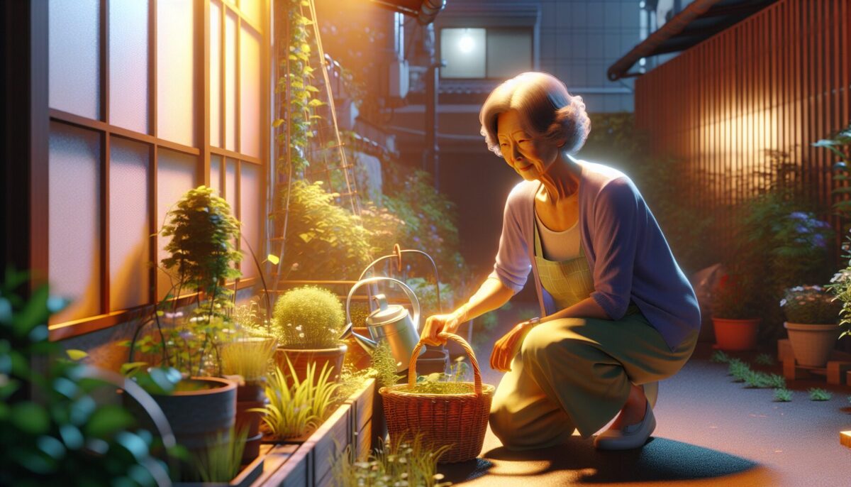 SCENE:大阪の小さい庭でガーデニングを楽しむ60代女性