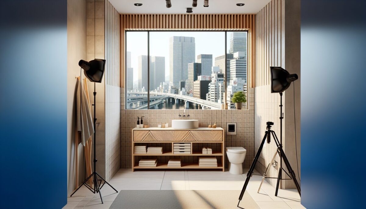 SCENE:おしゃれな手洗いカウンターと収納があるトイレ