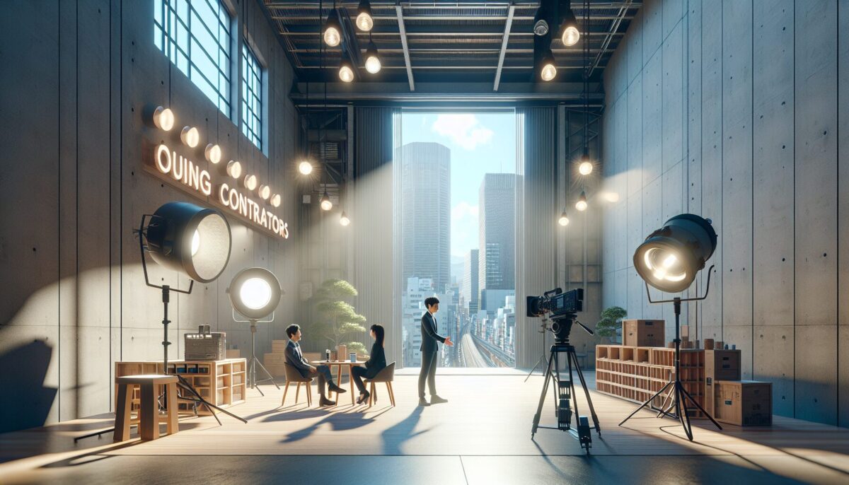 SCENE:工務店の営業担当者が顧客と笑顔で会話しているイメージ